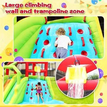 WELLFUNTIME Inflatable Water Slide Park, Bouncy Castle with Deep Pool, 3 Inflatable Sport Balls and 4 Water Guns, Jumping Castle with Air Blower
