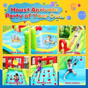 WELLFUNTIME Inflatable Water Slide Park, Bouncy Castle with Deep Pool, 3 Inflatable Sport Balls and 4 Water Guns, Jumping Castle with Air Blower