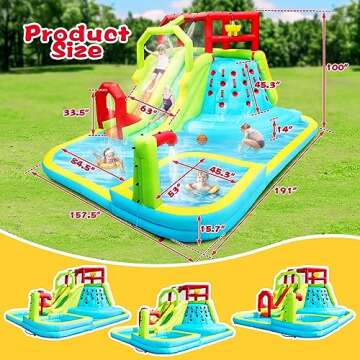WELLFUNTIME Inflatable Water Slide Park, Bouncy Castle with Deep Pool, 3 Inflatable Sport Balls and 4 Water Guns, Jumping Castle with Air Blower