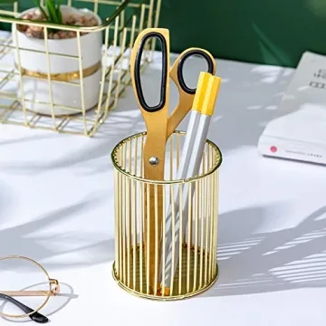 Gold Metal Pen Holder: Chic Organizer for Home & Office
