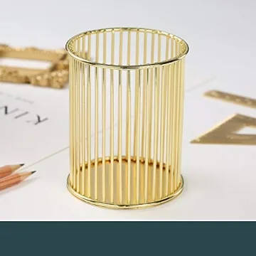 Gold Metal Pen Holder: Chic Organizer for Home & Office