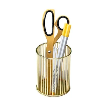 Gold Metal Pen Holder: Chic Organizer for Home & Office
