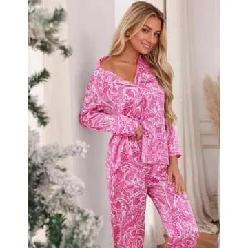 KCW Silk Pajamas for Women Satin Holiday Pj Set Long Sleeve Button Up Pajamas Sleep Sets Floral Print