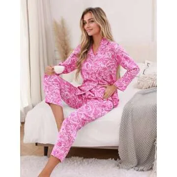 KCW Silk Pajamas for Women Satin Holiday Pj Set Long Sleeve Button Up Pajamas Sleep Sets Floral Print