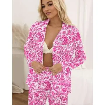 KCW Silk Pajamas for Women Satin Holiday Pj Set Long Sleeve Button Up Pajamas Sleep Sets Floral Print