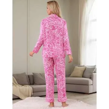 KCW Silk Pajamas for Women Satin Holiday Pj Set Long Sleeve Button Up Pajamas Sleep Sets Floral Print