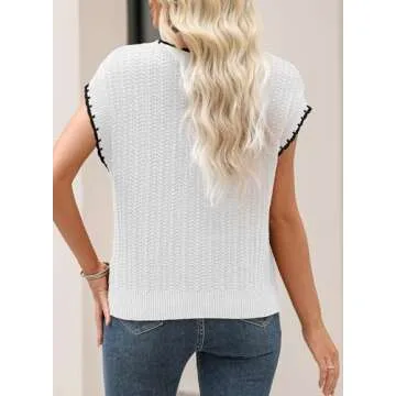 EVALESS Womens Cap Sleeve Sweater Vest Summer Crewneck Short Sleeve Pullover Sweaters Cute Dressy Casual Tops for Women 2025 Trendy Lightweight Cotton Knit Tops Spring Fashion Clothes White Large