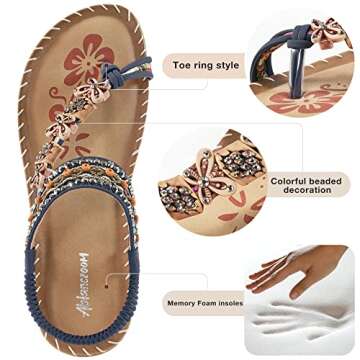 Ablanczoom Women's Comfortable Bohemian Sandals Flats