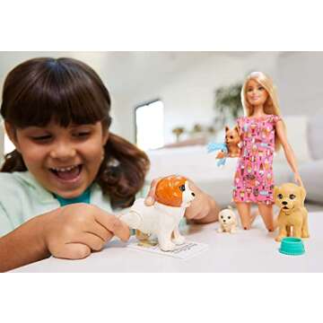 Barbie Doggy Daycare Playset with Blonde Fashion Doll, 4 Pet Dogs & Accessories, Color Change & Potty Feature