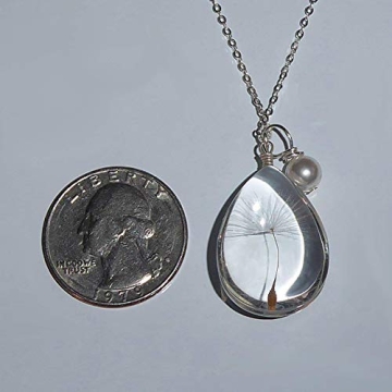 Popular Glass Dandelion Christmas Wish Pendant Necklace with Crystal Pearl Charm on 18 Inch Sterling Silver Chain, Beautifully Elegant Gift, by Aimee Tresor Jewelry
