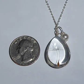 Popular Glass Dandelion Christmas Wish Pendant Necklace with Crystal Pearl Charm on 18 Inch Sterling Silver Chain, Beautifully Elegant Gift, by Aimee Tresor Jewelry