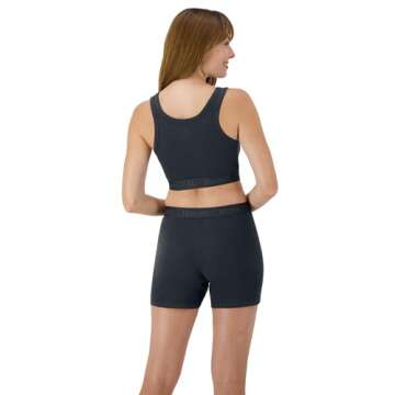 Hanes Women's Originals Supersoft Comfywear 2 Piece Lounge Crop Top & Boxer Shorts Loungewear Set, Asphalt/Asphalt, Small