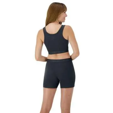 Hanes Women's Originals Supersoft Comfywear 2 Piece Lounge Crop Top & Boxer Shorts Loungewear Set, Asphalt/Asphalt, Small