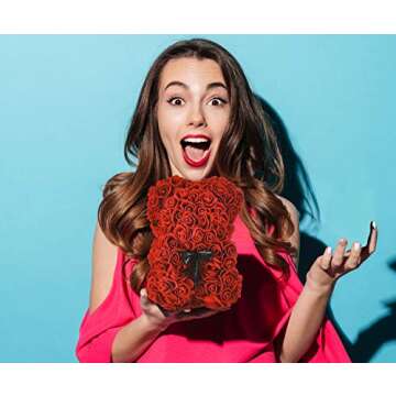 Artificial Flowers Valentines Day Gifts, Rose Teddy Bear Fully Assembled Rose Bear - Over 250 Dozen Valentines Day,Gift for Mothers Day, Anniversary & Bridal Showers - 10 inch Clear Gift Box (red)