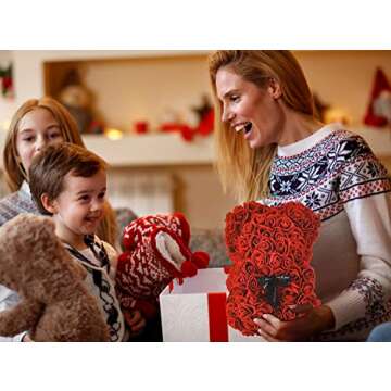 Artificial Flowers Valentines Day Gifts, Rose Teddy Bear Fully Assembled Rose Bear - Over 250 Dozen Valentines Day,Gift for Mothers Day, Anniversary & Bridal Showers - 10 inch Clear Gift Box (red)