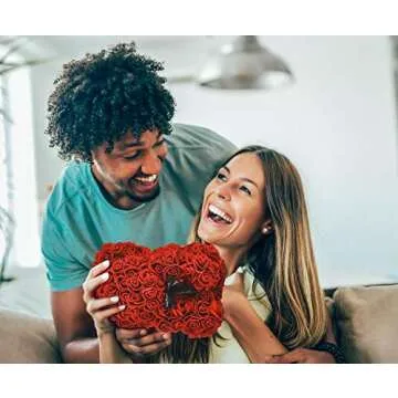 Artificial Flowers Valentines Day Gifts, Rose Teddy Bear Fully Assembled Rose Bear - Over 250 Dozen Valentines Day,Gift for Mothers Day, Anniversary & Bridal Showers - 10 inch Clear Gift Box (red)