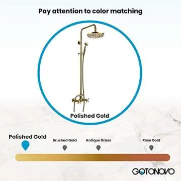 gotonovo Exposed Bathroom Shower Faucet Set Shower Fixture 8 Inch Rainfall Shower Head Handheld Shower Cross Handle Wall Mount 2 Functions Polished Gold
