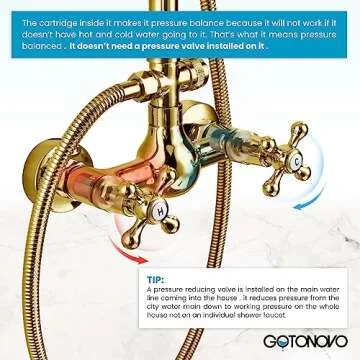 gotonovo Exposed Bathroom Shower Faucet Set Shower Fixture 8 Inch Rainfall Shower Head Handheld Shower Cross Handle Wall Mount 2 Functions Polished Gold