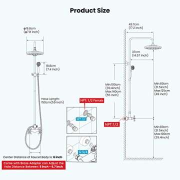 gotonovo Exposed Bathroom Shower Faucet Set Shower Fixture 8 Inch Rainfall Shower Head Handheld Shower Cross Handle Wall Mount 2 Functions Polished Gold