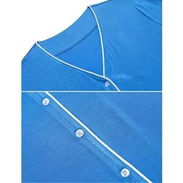 Ekouaer Womens Short Sleeve Nightgown Button Down Nightshirt Sleep Shirt Soft Pajama Top Blue