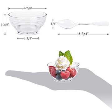 Kingrol 100 Mini Dessert Bowls with Spoons, 3 oz. Disposable Dessert Cup for Mousse, Puddings, Appetizers, Condiments, Snacks