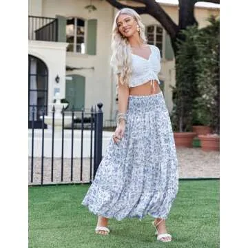 Zeagoo Women's Bohemian Floral Maxi Skirt for Summer