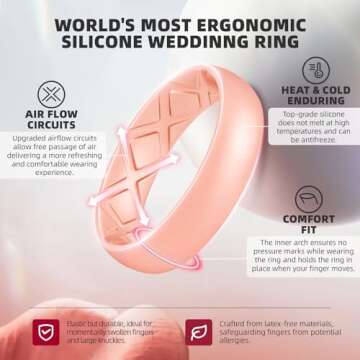 Egnaro Inner Arc Ergonomic Breathable Design, Silicone Rings for Women with half sizes, Women's Sili...