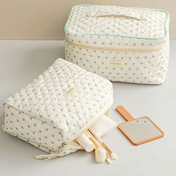 HBselect Cute Quilted Makeup Bag - Large & Stylish
