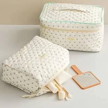 HBselect Cute Quilted Makeup Bag - Large & Stylish