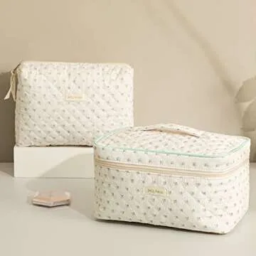 HBselect Cute Quilted Makeup Bag - Large & Stylish