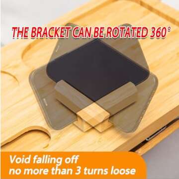 Bamboo Couch Arm Tray Table, Foldable Sofa Arm Tray Clip Table Goblet Card Slots, 360° Rotating Phone Holder, Couch Armchair Tray Meals/Drinks/Snacks/Wine/Controls (Rectangular) Primary Colors