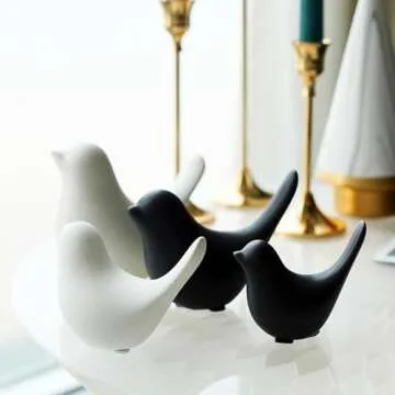 GJFASGF Small Animal Statues, White Bird Figurines Home Decor, Modern Home Decorative, Ceramic Decor for Office Desktop, Bookshelf, Bedroom, Living Room, Cabinets (White 2 Pcs)