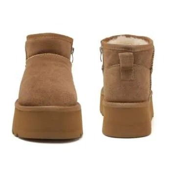 Haifago Women Platform Mini Snow Boots, Brown Suede Fur Lined Zip up Ankle Winter Booties, Womens Classic Short Boot, Botas Plataforma Para Mujer