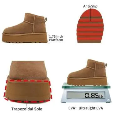 Haifago Women Platform Mini Snow Boots, Brown Suede Fur Lined Zip up Ankle Winter Booties, Womens Classic Short Boot, Botas Plataforma Para Mujer