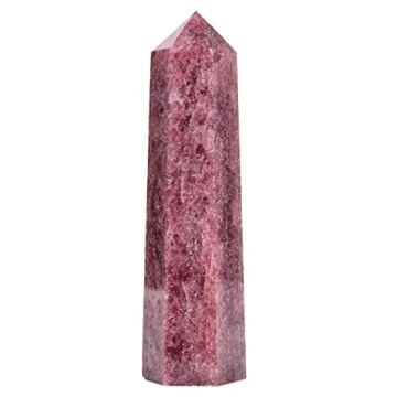 MOGEMT Large Strawberry Quartz Crystal Tower | Natural Healing Crystal Point Wand Obelisk 6 Faceted ...