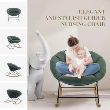 COLAMY Rocking Chair Nursery, Upholstered Glider Rocker Accent Chair Saucer Armchair with Comfy Cushions, Wood Base and Metal Legs for Living Room, Bedroom, Office, Green