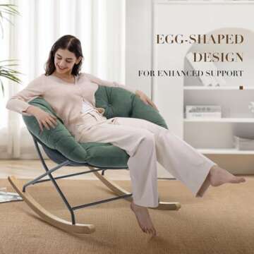 COLAMY Rocking Chair Nursery, Upholstered Glider Rocker Accent Chair Saucer Armchair with Comfy Cushions, Wood Base and Metal Legs for Living Room, Bedroom, Office, Green