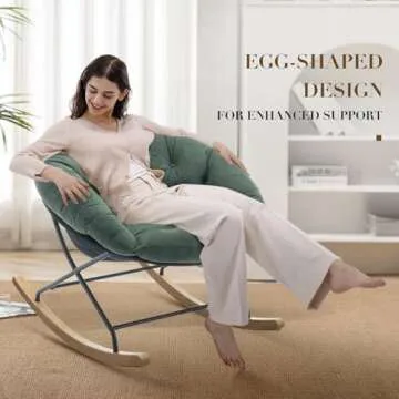 COLAMY Rocking Chair Nursery, Upholstered Glider Rocker Accent Chair Saucer Armchair with Comfy Cushions, Wood Base and Metal Legs for Living Room, Bedroom, Office, Green