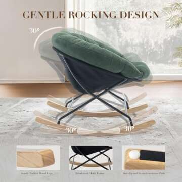 COLAMY Rocking Chair Nursery, Upholstered Glider Rocker Accent Chair Saucer Armchair with Comfy Cushions, Wood Base and Metal Legs for Living Room, Bedroom, Office, Green