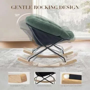 COLAMY Rocking Chair Nursery, Upholstered Glider Rocker Accent Chair Saucer Armchair with Comfy Cushions, Wood Base and Metal Legs for Living Room, Bedroom, Office, Green