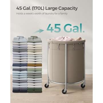 SONGMICS Laundry Basket with Wheels for Easy Laundry Transport