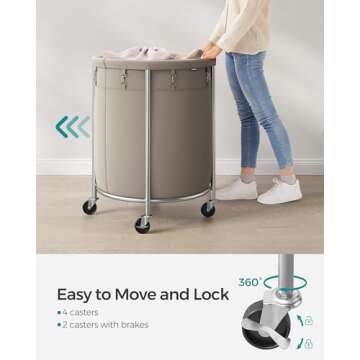 SONGMICS Laundry Basket with Wheels for Easy Laundry Transport