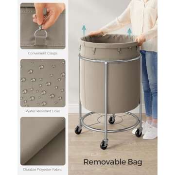 SONGMICS Laundry Basket with Wheels for Easy Laundry Transport