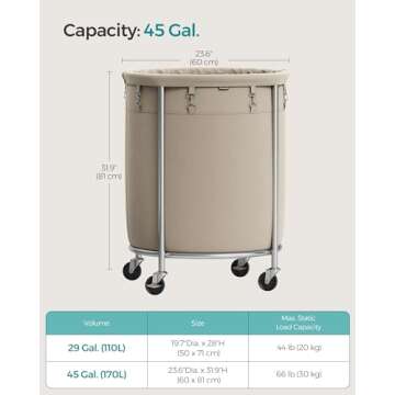 SONGMICS Laundry Basket with Wheels for Easy Laundry Transport