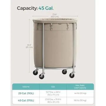SONGMICS Laundry Basket with Wheels for Easy Laundry Transport