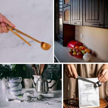 6 Pack Coffee Scoop Clip Stainless Steel Coffee Scoops Spoon Sealing Clip 2-in-1 Tablespoon Coffee Scoop Measuring Spoon with Sealing Bag Clip