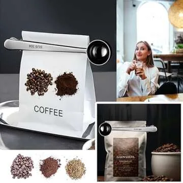 6 Pack Coffee Scoop Clip Stainless Steel Coffee Scoops Spoon Sealing Clip 2-in-1 Tablespoon Coffee Scoop Measuring Spoon with Sealing Bag Clip