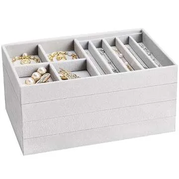 ProCase Stackable Jewelry Organizer Trays for Drawers, Grey