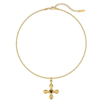 NUZON Gold Plated Cross Necklace with Tiger Eye Stone