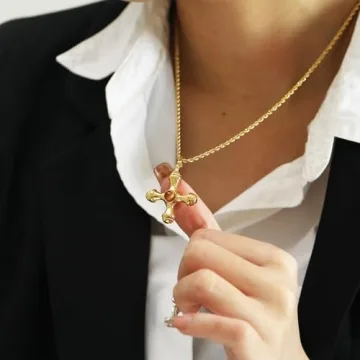 NUZON Gold Plated Cross Necklace with Tiger Eye Stone